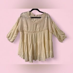 ChicSoul Cream Textured Babydoll Top Boho Cottagecore 2XL